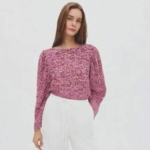 Love Scarlett Long Sleeve Velvet Lace Semi-Sheer Wine Burgundy Top Shirt Blouse